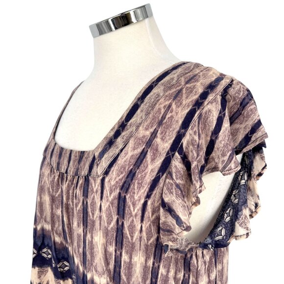 Braeve Boho Style Rayon Top Ruffle Sleeves Square Neck Purple Beige Size Medium - Picture 4 of 11